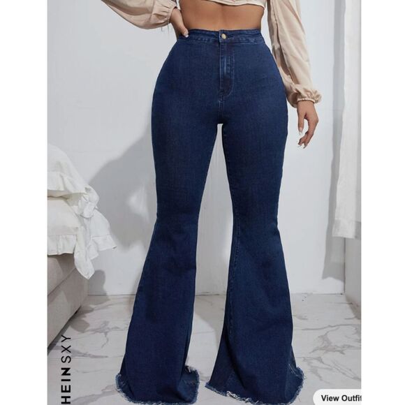 Shein NWT SHEIN SXY High Waist Raw Hem Flare Leg Jeans 28 - Picture 1 of 8